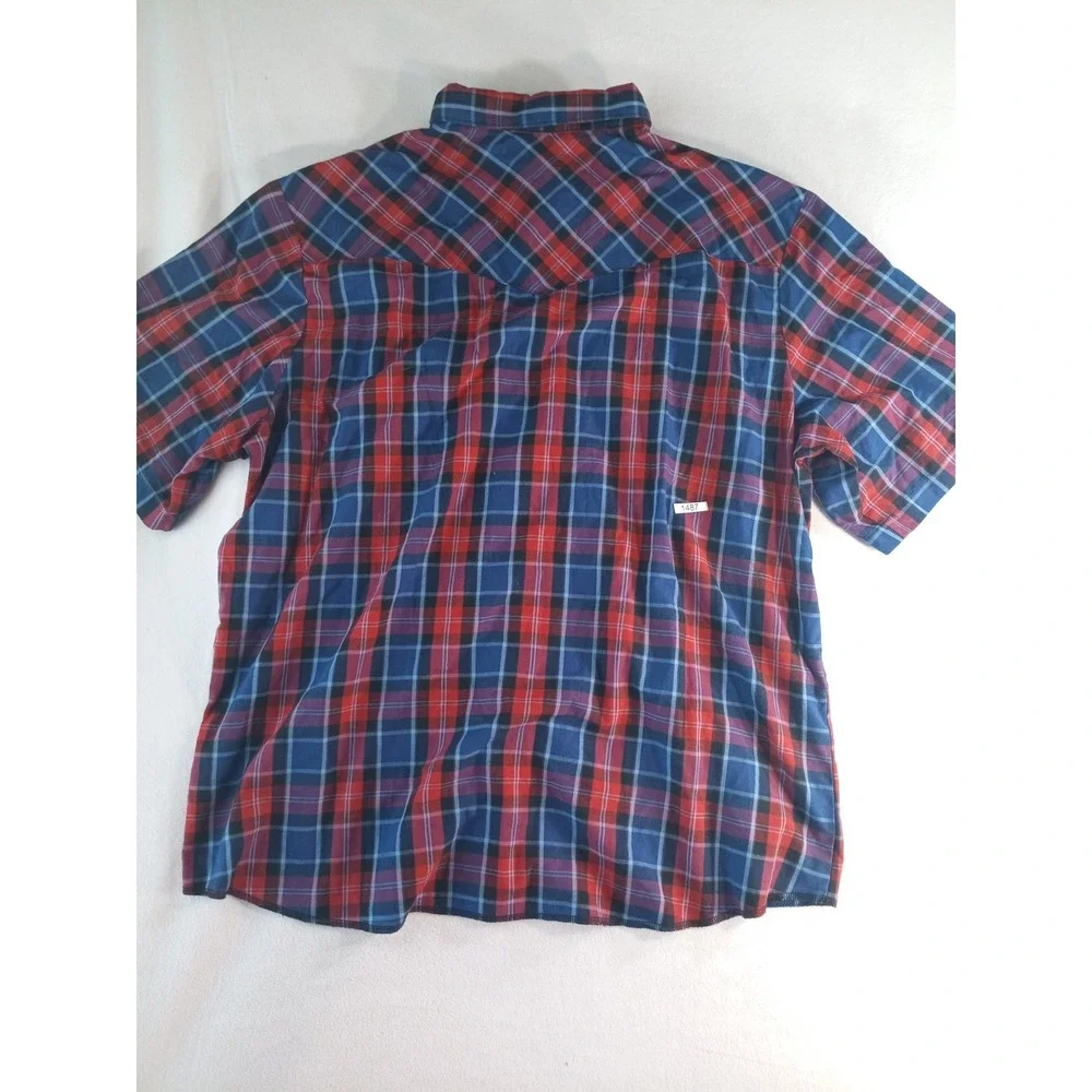 Levi Ten mens XXL shirt western blue plaid pearl snaps cowboy long sleeve (P)